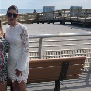 White lace bell sleeve dress